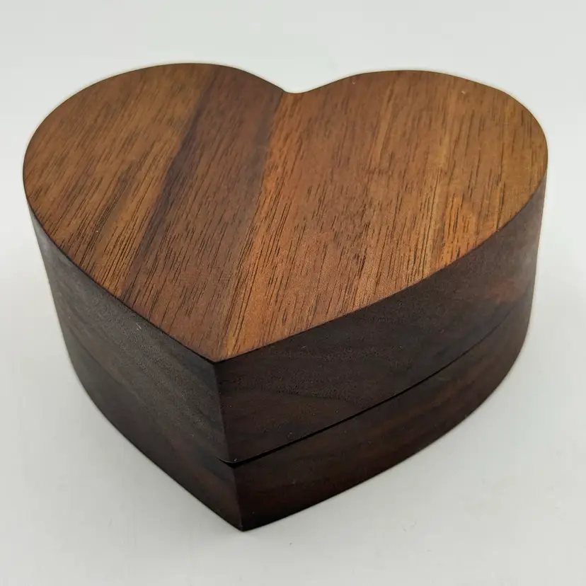 Heart Shaped Wooden Ring Jewelry Trinket Box