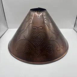 Vtg Oil Lamp SHADE Hurricane Country Primitive Punched Hearts & Birds Copper