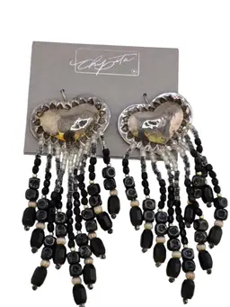 Vintage NOS Chipita Heart Crystal Pierced Earrings On Original Card (A9091)