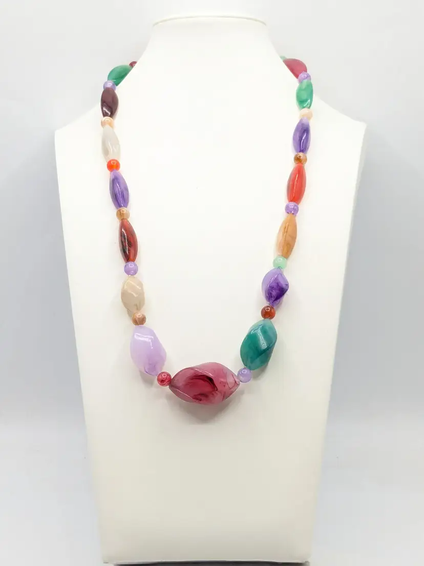 Vintage Colorful Chunky Acrylic Bead Necklace Summer Jewelry