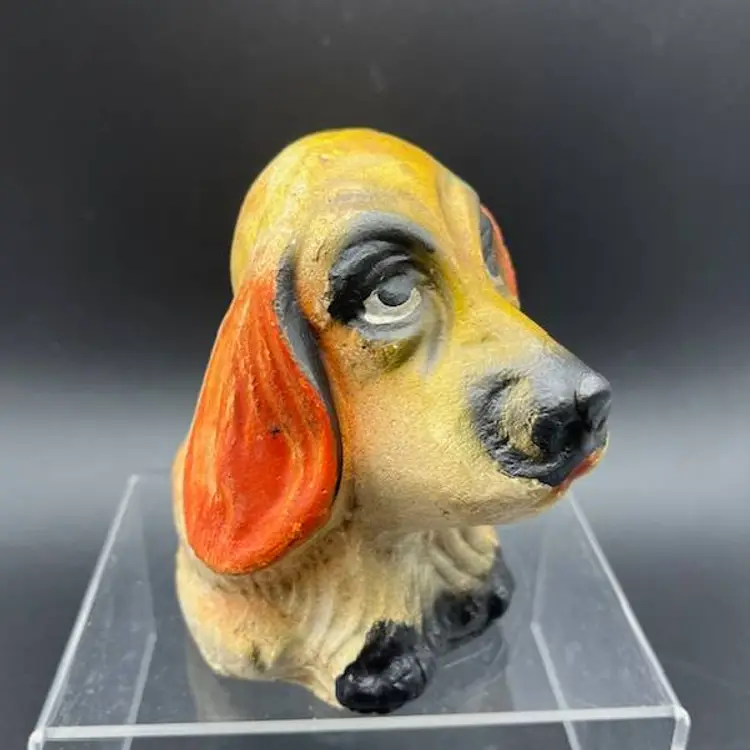 Upcycled Chalkware Dog Carnival Prize- 1950/1960s 4.25" tall x 4.25" wide