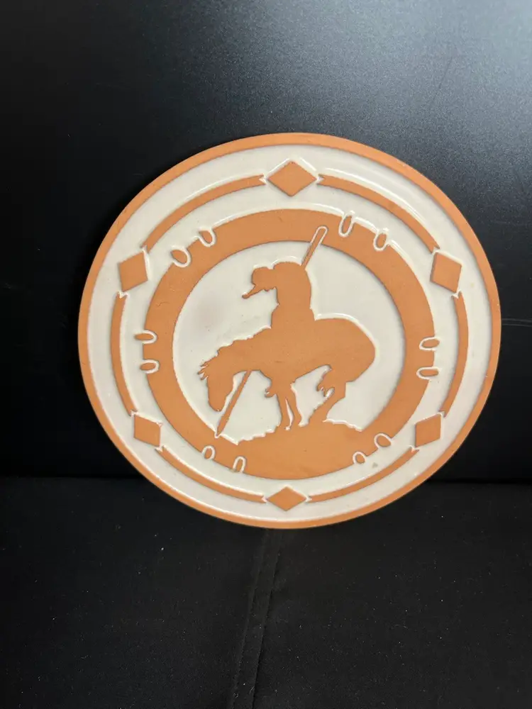 Frankoma Pottery Trivet-6 1/2"- "End of Trail" Terracotta & Cream