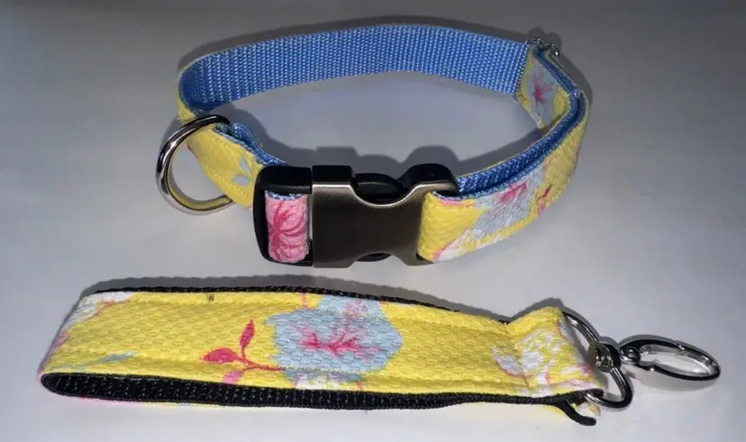 Dog Collar Flowers & Matching Keychain Large Handmade Heavy Duty W/Buckle NEW