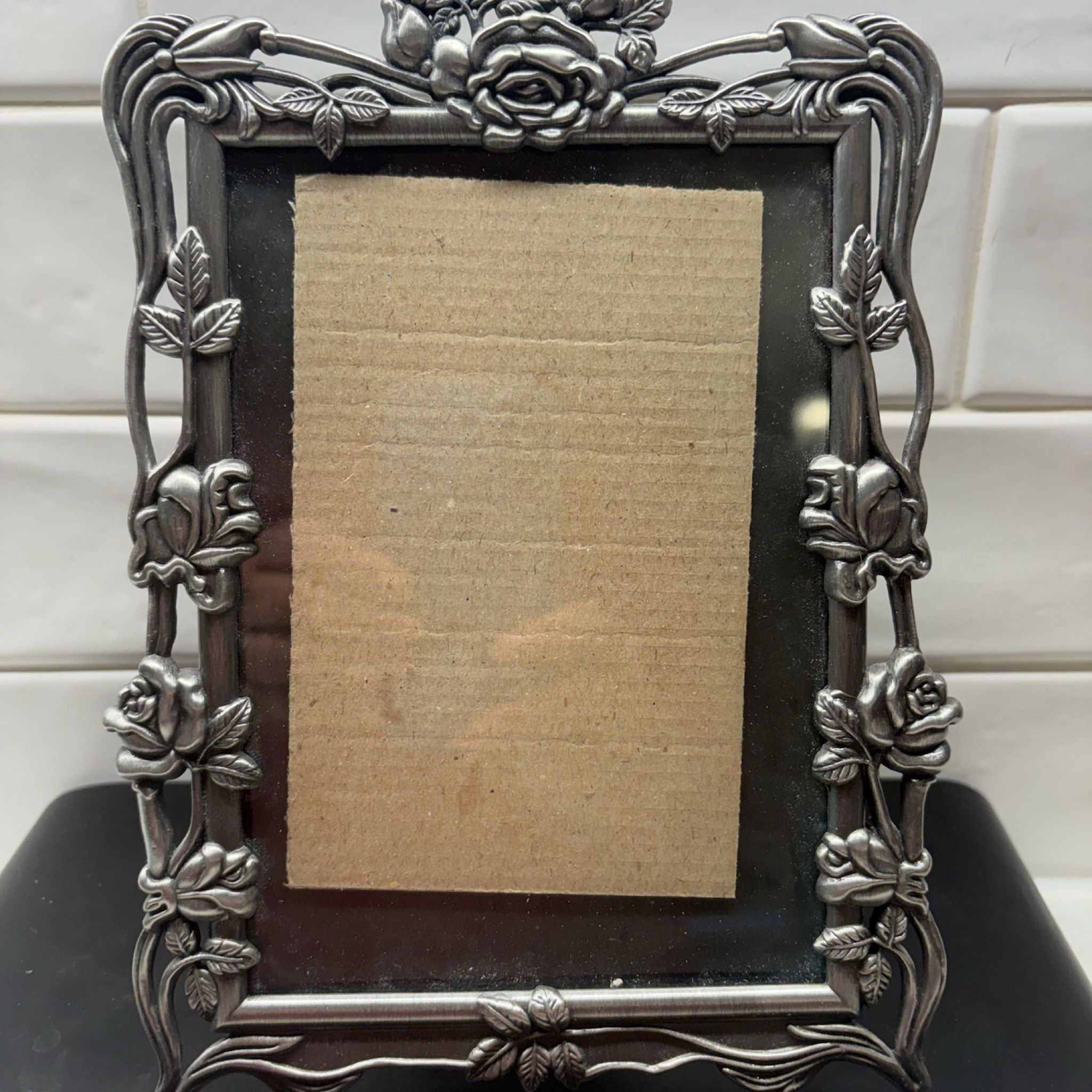 The Trinketry · Vtg 3X 5 Silver Tone Metal Picture Frame Ornate