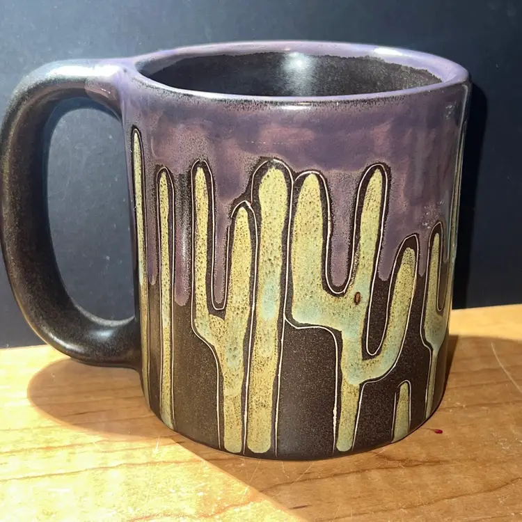 #01 Beautiful Large  MARA mug Purple Drip Glaze Cactus. Large Handle Signed