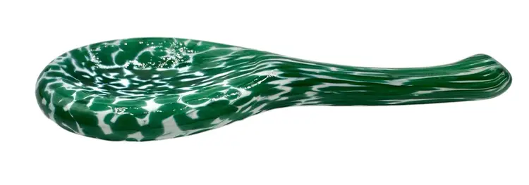 Handblown Art Glass Tasting Spoon Green White Confetti 4.5”