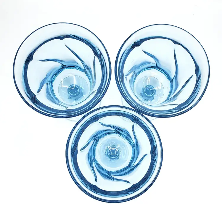Vintage Mid Century Jamestown Blue Water Goblets by Fostoria, Set Of 3, 8 Oz