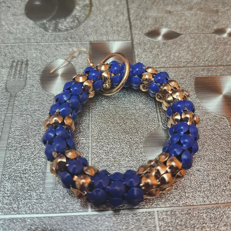 Bold Blue & Gold Beaded Hoop Earrings