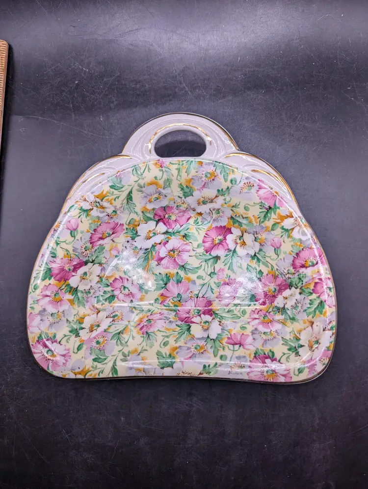 Vintage Ridgway China Trinket/Nut Dish in Chintz Pattern With Gold Trim