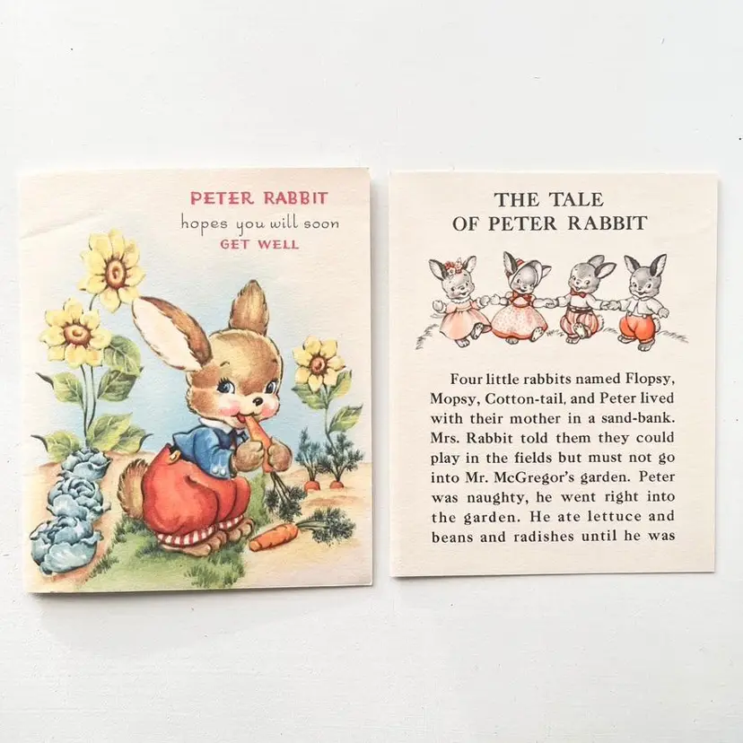 The Tale of Peter Rabbit Story American Greetings Get Well Card Vintage 1940s