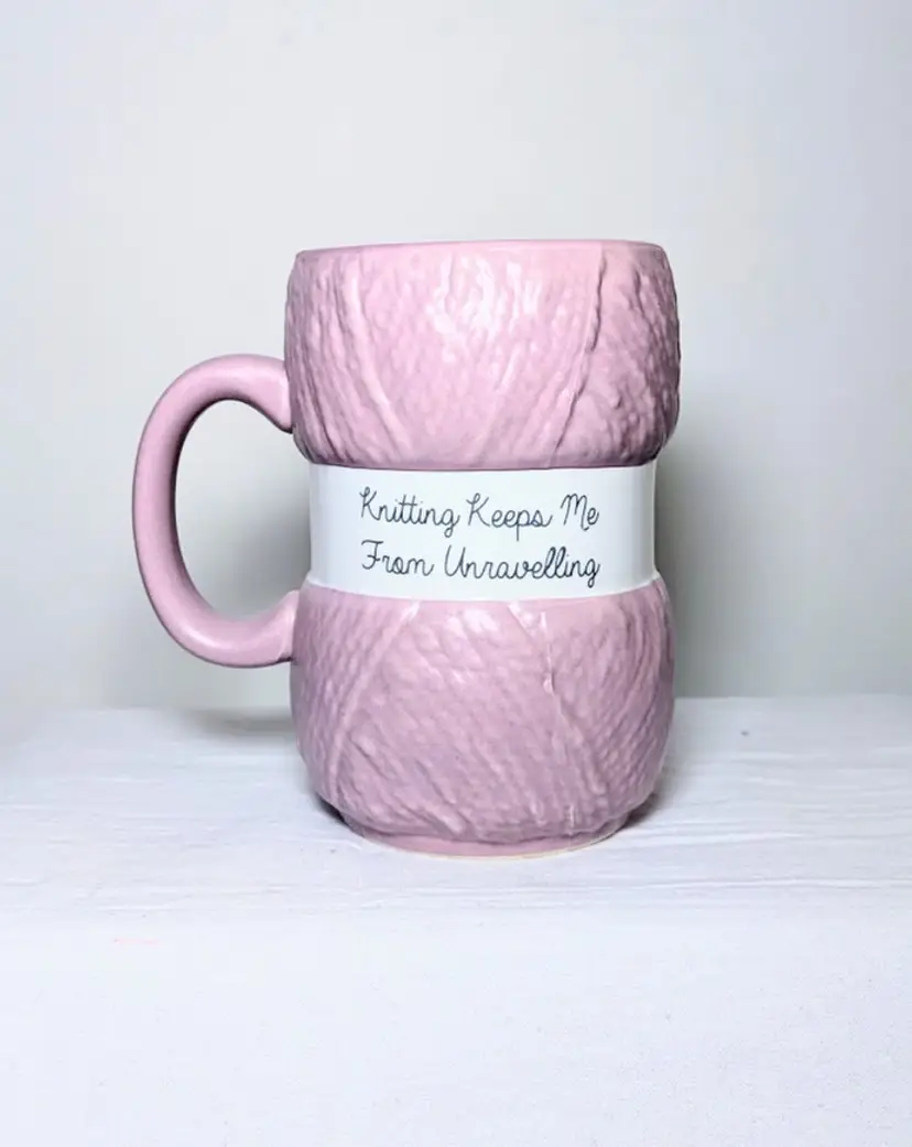 Knitting Keeps Me From Unraveling Mug 12oz. Pink Yarn Novelty Coffee Mug