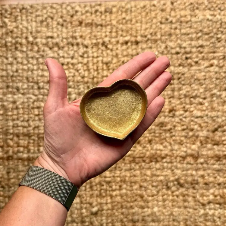 Mid Century Vintage Fritz Brass Heart-Shaped Trinket Tray, Made in Korea