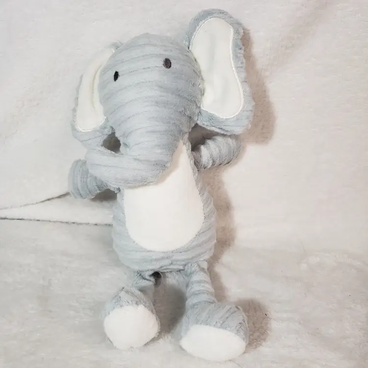 Chick Pea Ribbed Elephant Plush 10” Gray White Crinkle Baby Lovey Toy