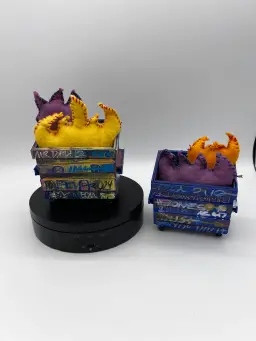 Original Art Hand Carved Wooden Sculpture Dumpster Fire Art Pop Art Dumpster Fire Pin Cushion Artist Signed OOAK Pop Art Item# 2024-145