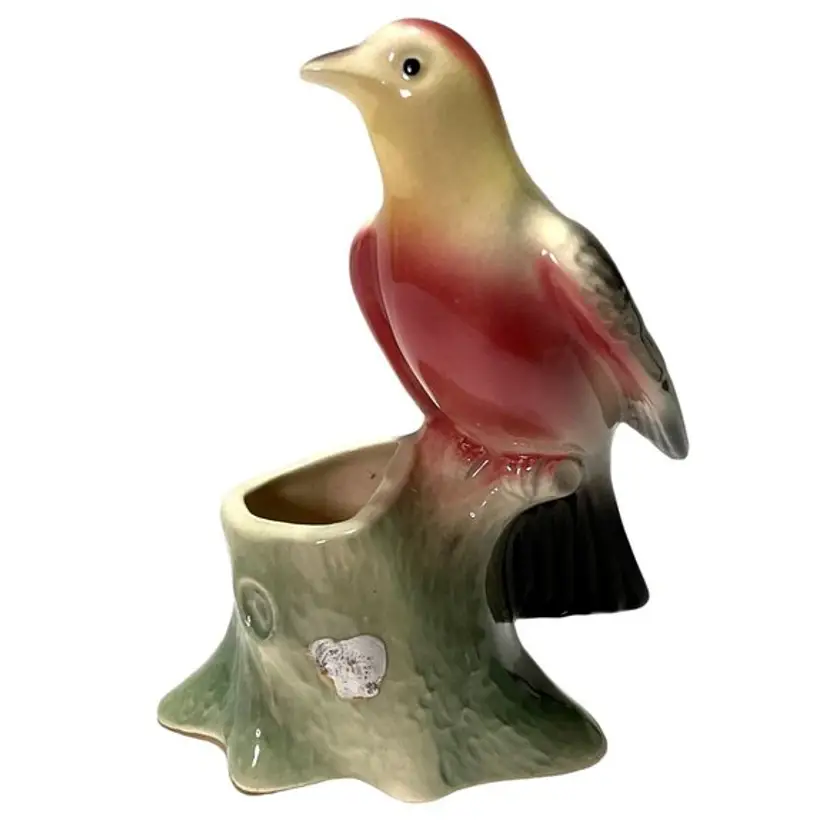 VTG ROYAL COPLEY BIRD CERAMIC FIGURINE CANDLE HOLDER PLANTER TANAGER GLAZED USA
