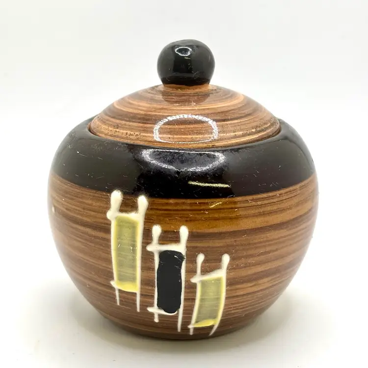 Round MCM Lidded Panel Design Sugar Bowl Dish Japan 4”