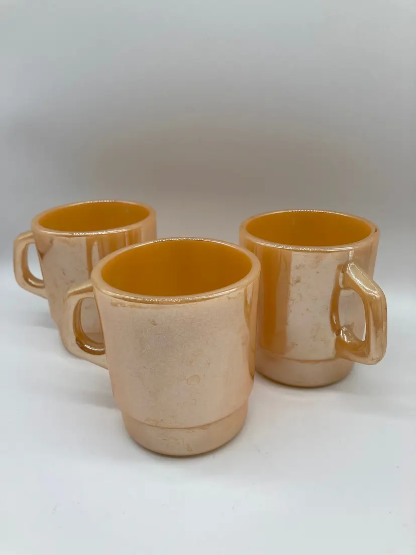 Lot of Vintage Fire King Luster Oven Ware Laurel Peach Tea Coffee Cups