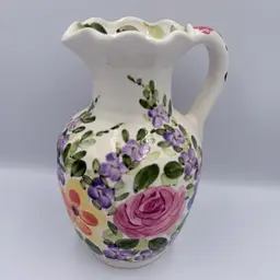 Tabletops Unlimited Mariam’s Garden Hand Painted Floral Pitcher 10"H