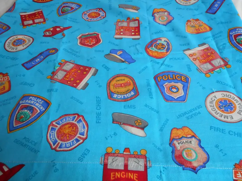 Kids Room Valance Police Fire Truck EMS Badge Hat First Responder 84x18.5 #2