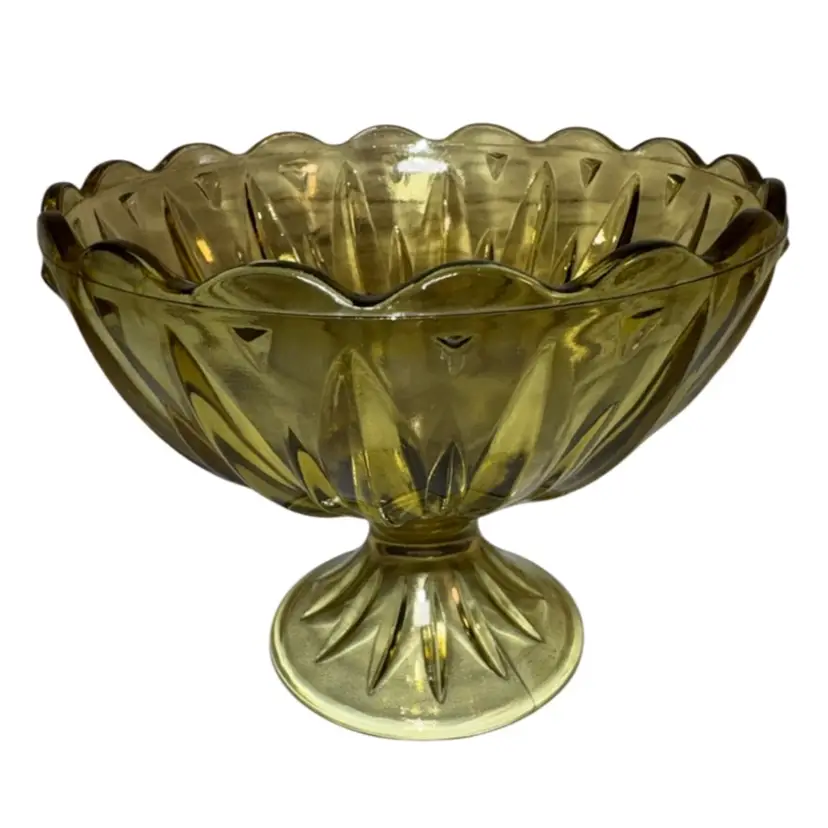 Anchor Hocking Amber Glass Scalloped Edge Pedestal Compote Bowl Fairfield Pattern