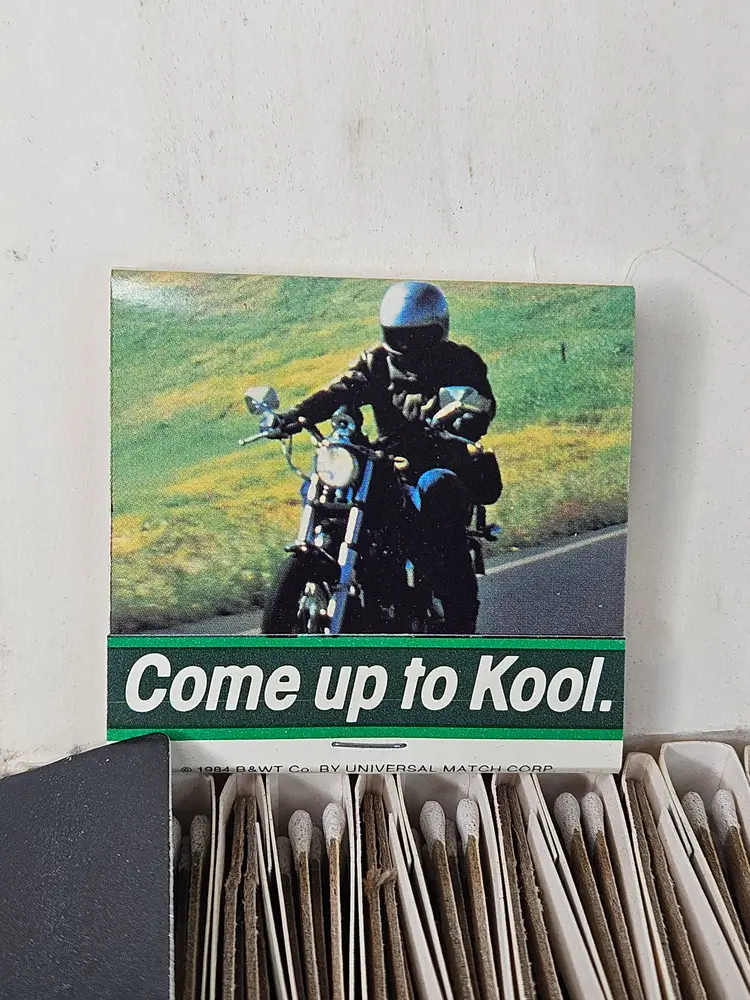 Vintage Kool Cigarettes Matchbooks 50 Books Per Box Motorcycle Display 1990s 1980s NOS