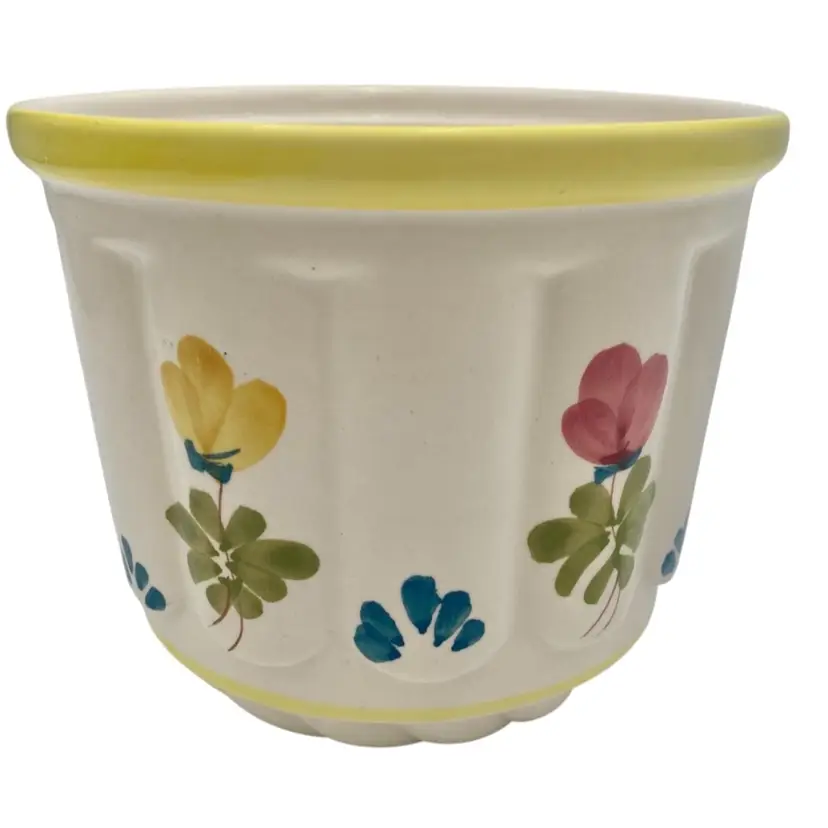 Vintage MCM Secla Pottery (Portugal) Planter, Hand-painted Florals, Stamped