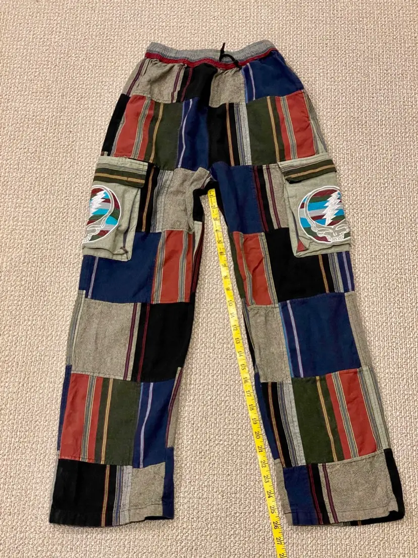 Grateful Dead Cotton Khadar Patchwork Cargo Pants Pockets with SYF Embroidery Hippy