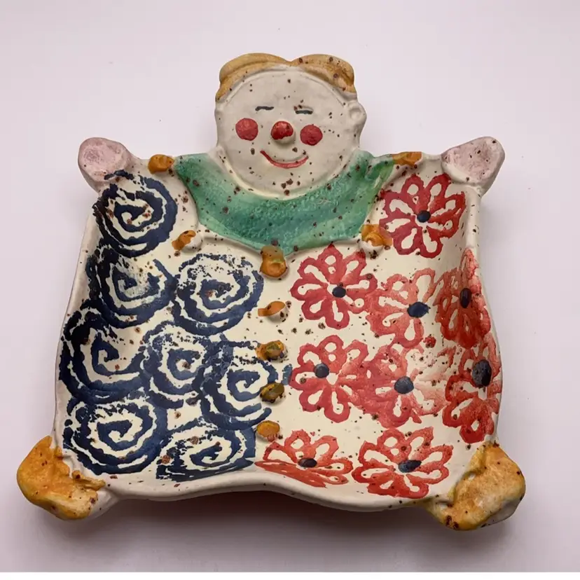 POW1 Pottery Clown Trinket Dish Plate Wall Decor Italy 5.75” x 5.25” Hand Painted