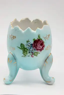 Blue Floral 3 Footed Egg Vase Napcoware ~ Hand Painted ~ 3.5" Planter
