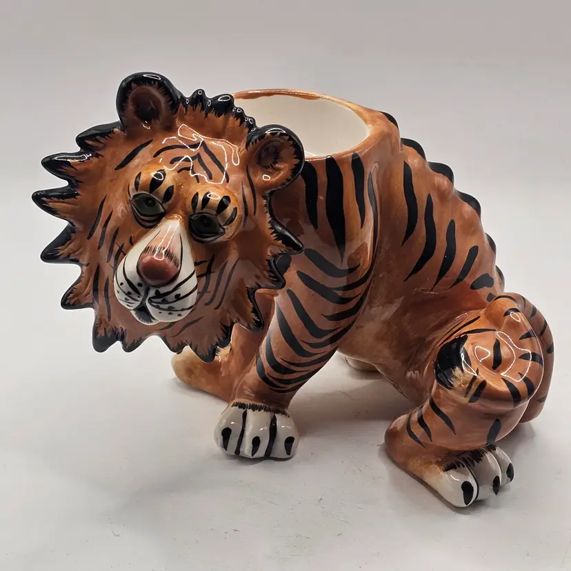 Blue Sky Pottery cat tiger candle Votive Candle Signed Lynda 2009