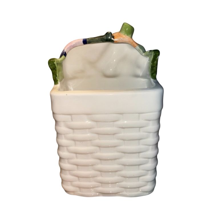 Vintage Fitz & Floyd Garden Basket Ceramic Ironstone Utensil Holder 1980s