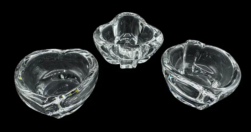 Set of 3 Signed Daum France Crystal Art Glass Salt Dip Caviar Ashtray Card Suits