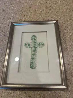 Crocheted Cross, Needle, Work, Art, Professionally Framed