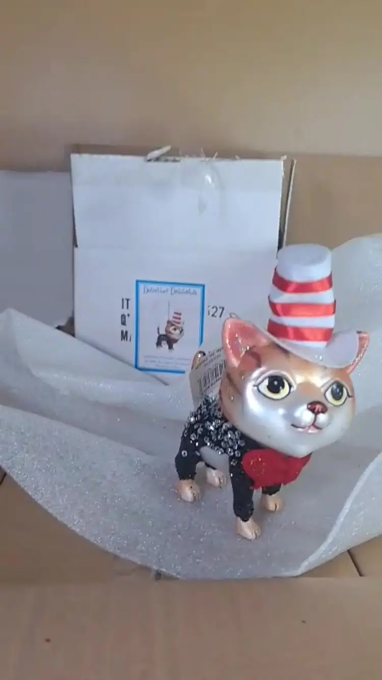 Case of 24 December Diamonds Cat in Hat 5.5" Glass Ornaments