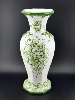 Vestal Alcobaca Portugal Hand Painted Pottery 11” Vase