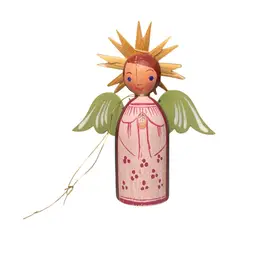 Folk Art Straw Halo Hand Painted Wooden Angel Christmas Ornament Austria Vintage 3"