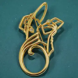 Silhouette Art Nouveau Lady Remington Polished Gold Tone Brooch Signed JJ