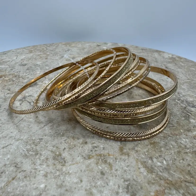 Set Of 13 Gold Tone Bangle Bracelets