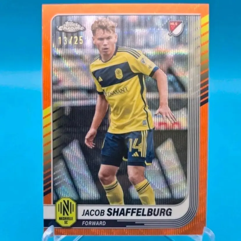 Jacob Shaffelburg 13/25 2025 Topps Chrome MLS Orange Wave Refractor Nashville SC
