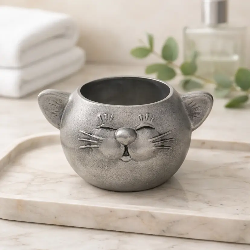 1985 Wilton Armetale Pewter Cat Face Cup, 3" x 5"