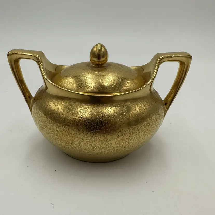 Reinhold Schlegelmilch Sugar Bowl 24K Gold Gilt Etch Pattern Serveware Germany