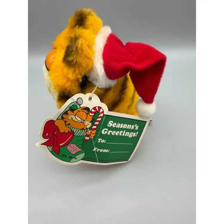 Garfield Cat Plush R. Dakin 1981 Toy With Santa Hat 5.5 inch Vintage Christmas
