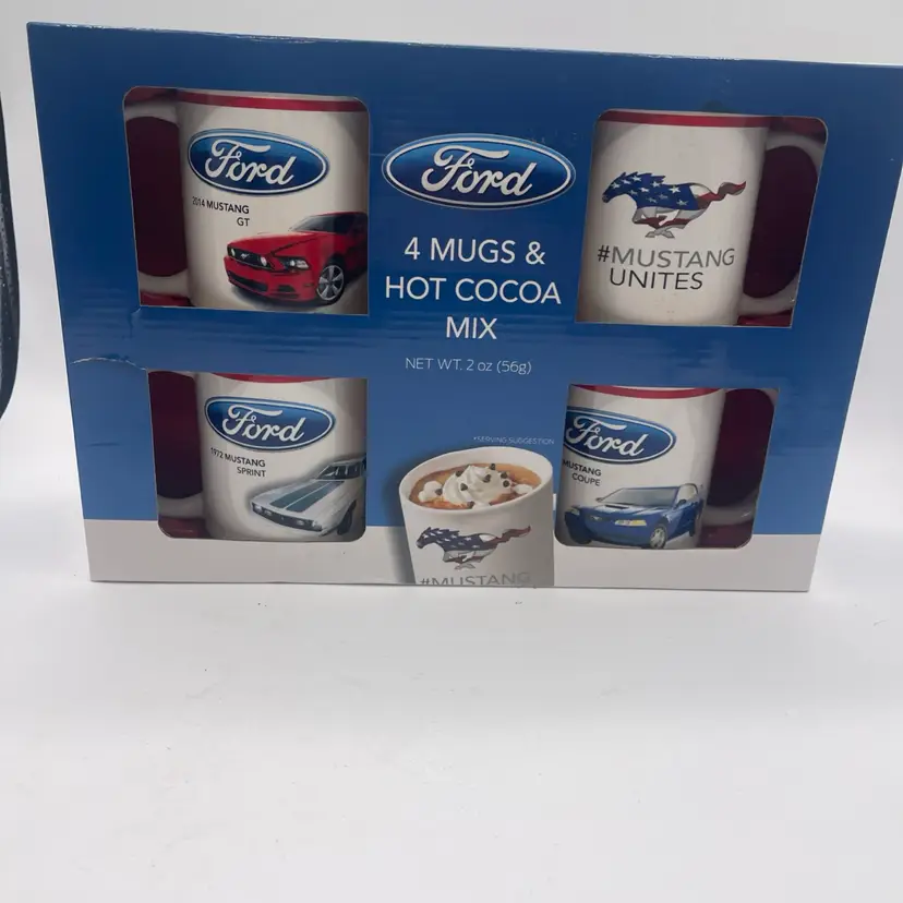 Ford Mustang Themed Ceramic Coffee Mug Set of 4 New In Box