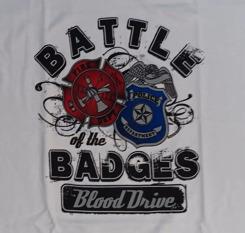 Firefighters Police Donate Blood t-shirt Donor Battle of Badges NEW nwot