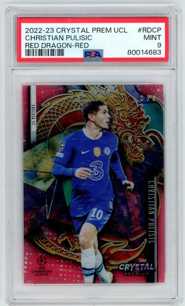2022-23 Crystal Premium UCL CHRISTIAN PULISIC #RDCP /5 Red Dragon Red SSP CHELSEA FC PSA 9 MINT