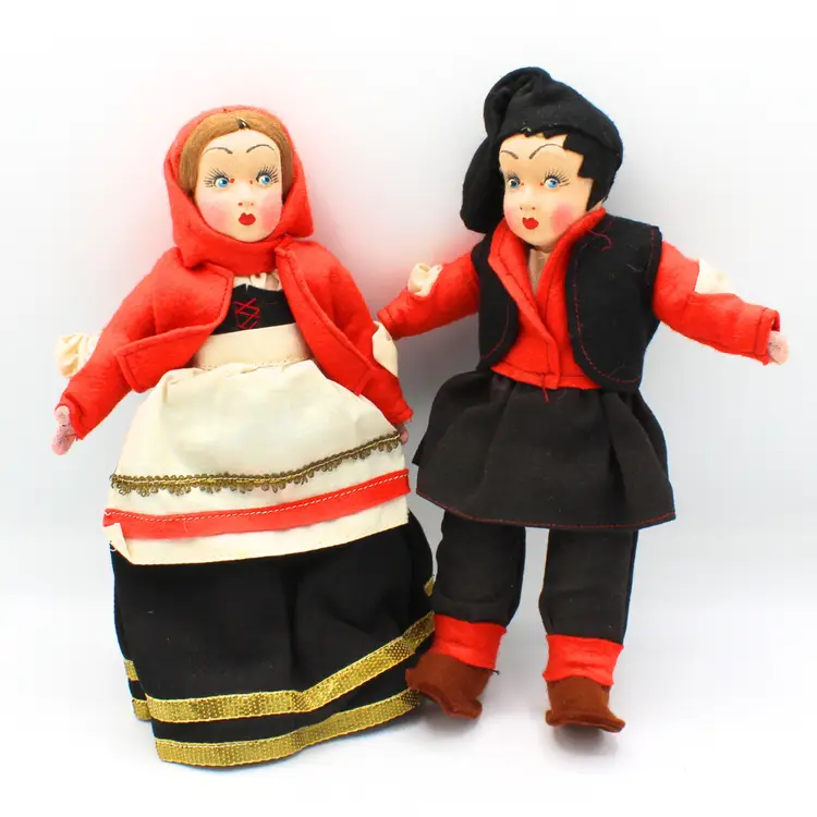 Vintage Sardinian Italian Cloth Dolls Felt Faces Folk Art Traditional Costumes