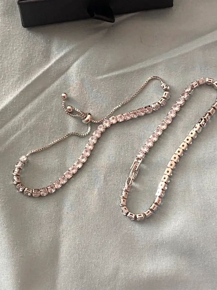 Loulu Set Lot Of 2 Bracelets Silver Clear Crystal Rhinestones 7” To 9” New NIB