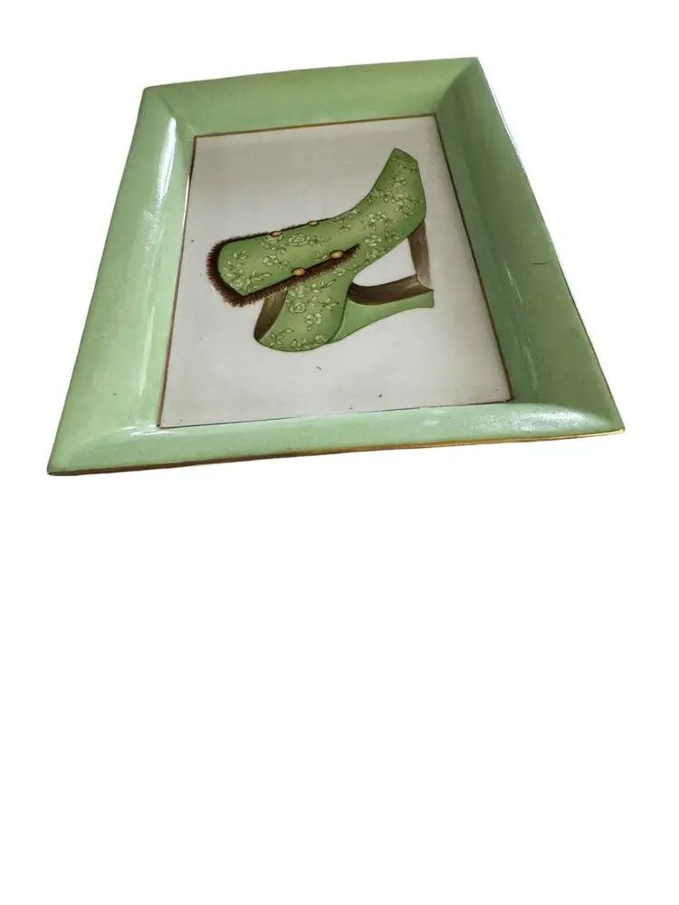 Vintage Andrea by Sadek Porcelain Vanity Tray Ladies' Shoe Gold Trim Floral