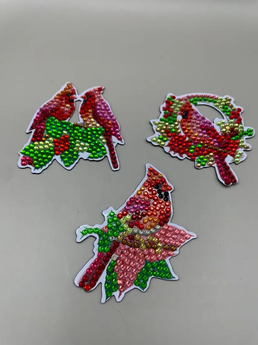 3 Handmade Cardinal Magnets