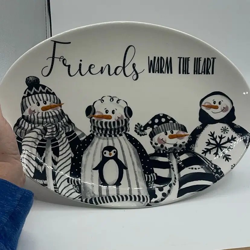 Fitz And Floyd snowman platter 14.25 inches friends warm the heart
